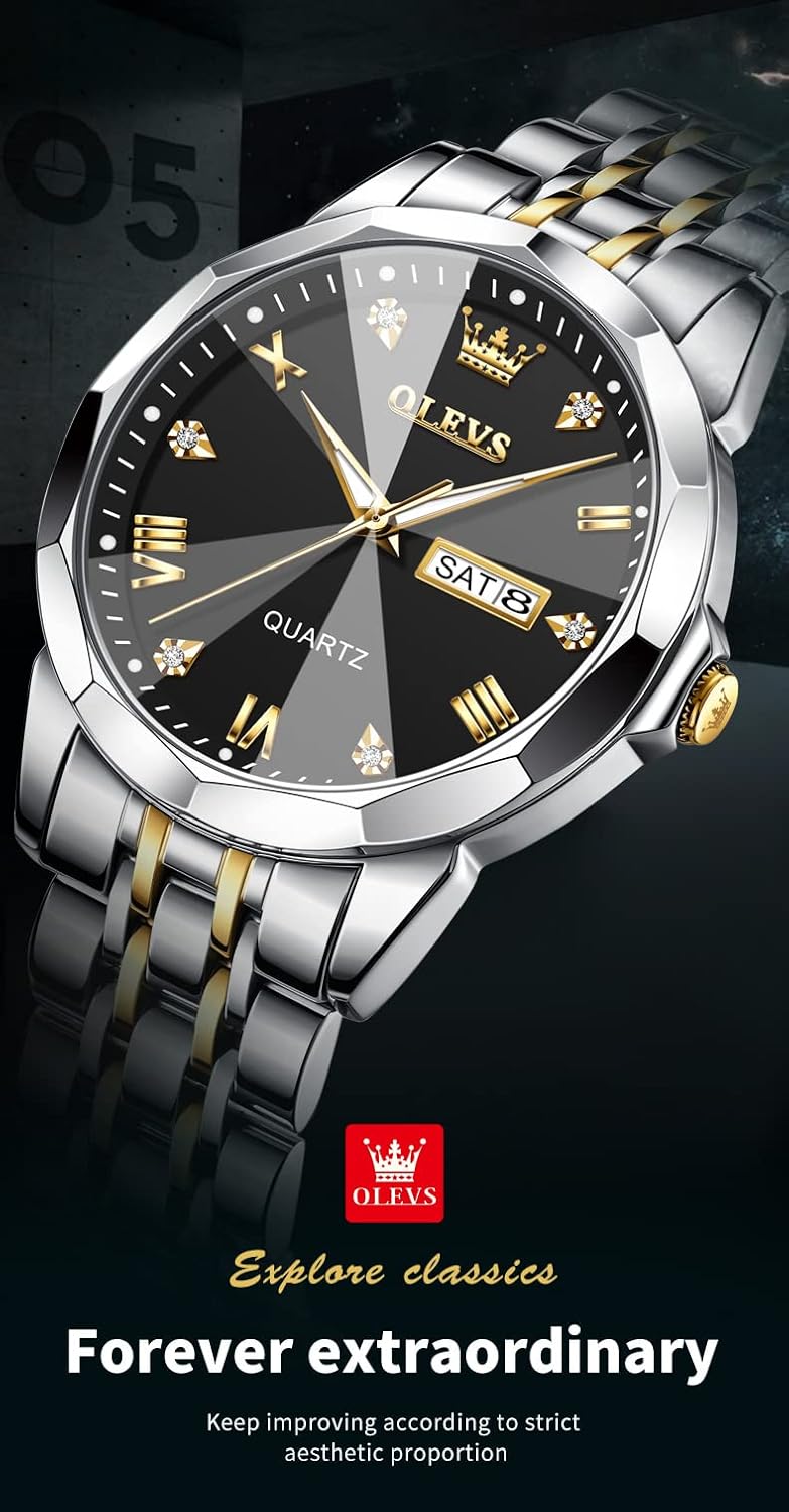 OLEVS Watch Men Luxury Watches for Men (Silver/Gold/Blue/Black)(Diamond/Roman Numeral/Arabic Numeral) Dial Watches Stainless Steel Watch Date Waterproof Dress Casual Reloj - Image 7
