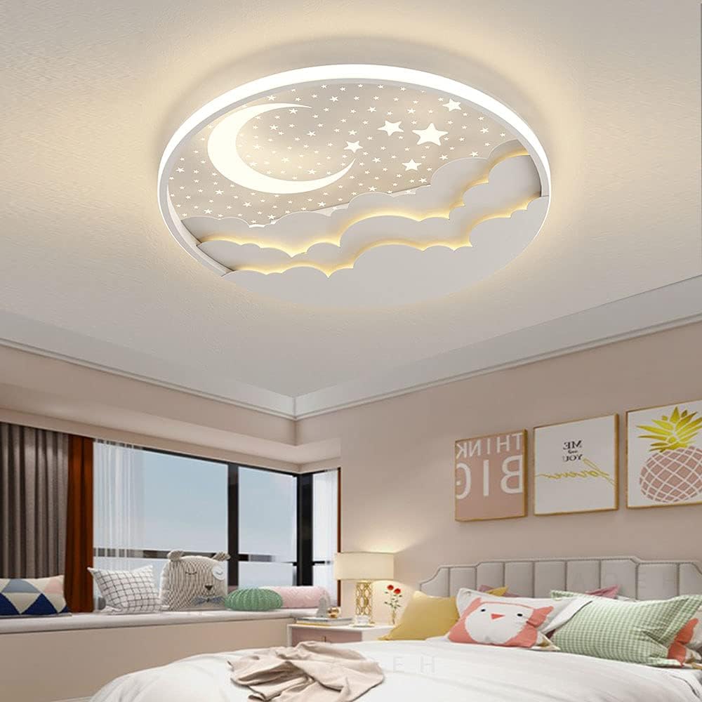 LED Kinder Deckenlampe Stern Mond Deckenleuchte Acryl Lampenschirm D50cm 50W Weiß Fernbedienung
