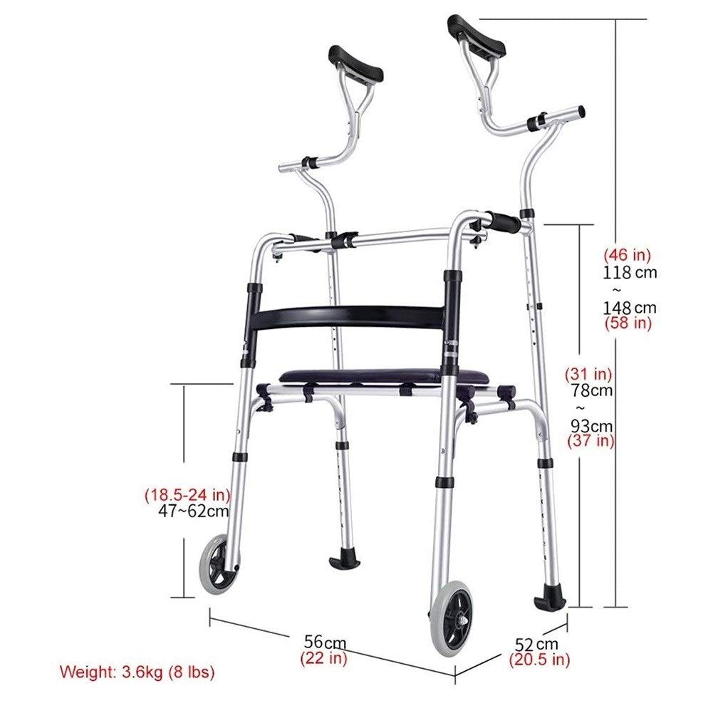ERoomQ Seniors Rollator Walker, with Seat& Wheels&Axillary Support, Folding Portable Step Assist, Walker Glides, Adult Rolling Walker, Load 180kg/398lb (2 Wheels)