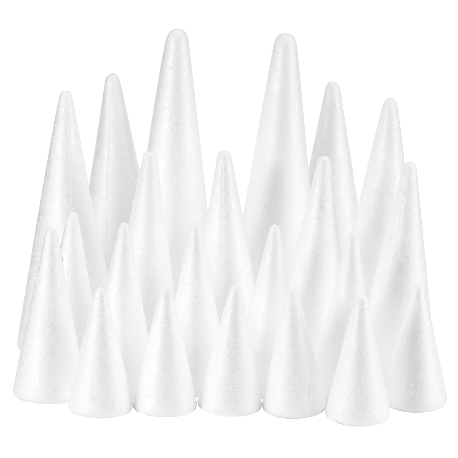 YURN Craft 26 Pack Foam Cones for Crafts, Foam Trees Cones, 5 Assorted Sizes Cones Shaped Foam (4,6,8,10,12
