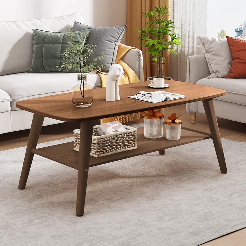 Amazon.co.jp: SmartMaster ローテーブル 棚付き 竹製センターテーブル  