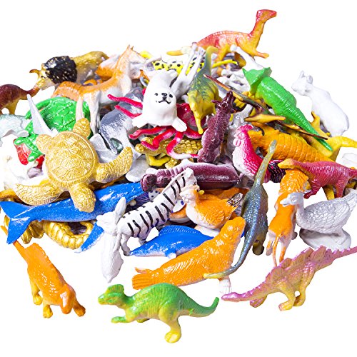Trooer 60 Pack Ocean Sea & Jungle Animals Figurines, Mini Plastic Animal Toys Creatures Set, Kids Educational Shower Bath Animal Toys Cupcake Toppers Party Favors with Turtle Octopus Shark Dinosaur