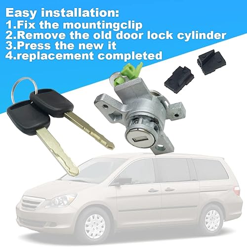 Miniatura 5 de Juego de 1 juego de cilindros para cerradura de puerta con 2 llaves, repuesto para Honda Odyssey 2005-2010 con llave, repuesto para Honda Odyssey