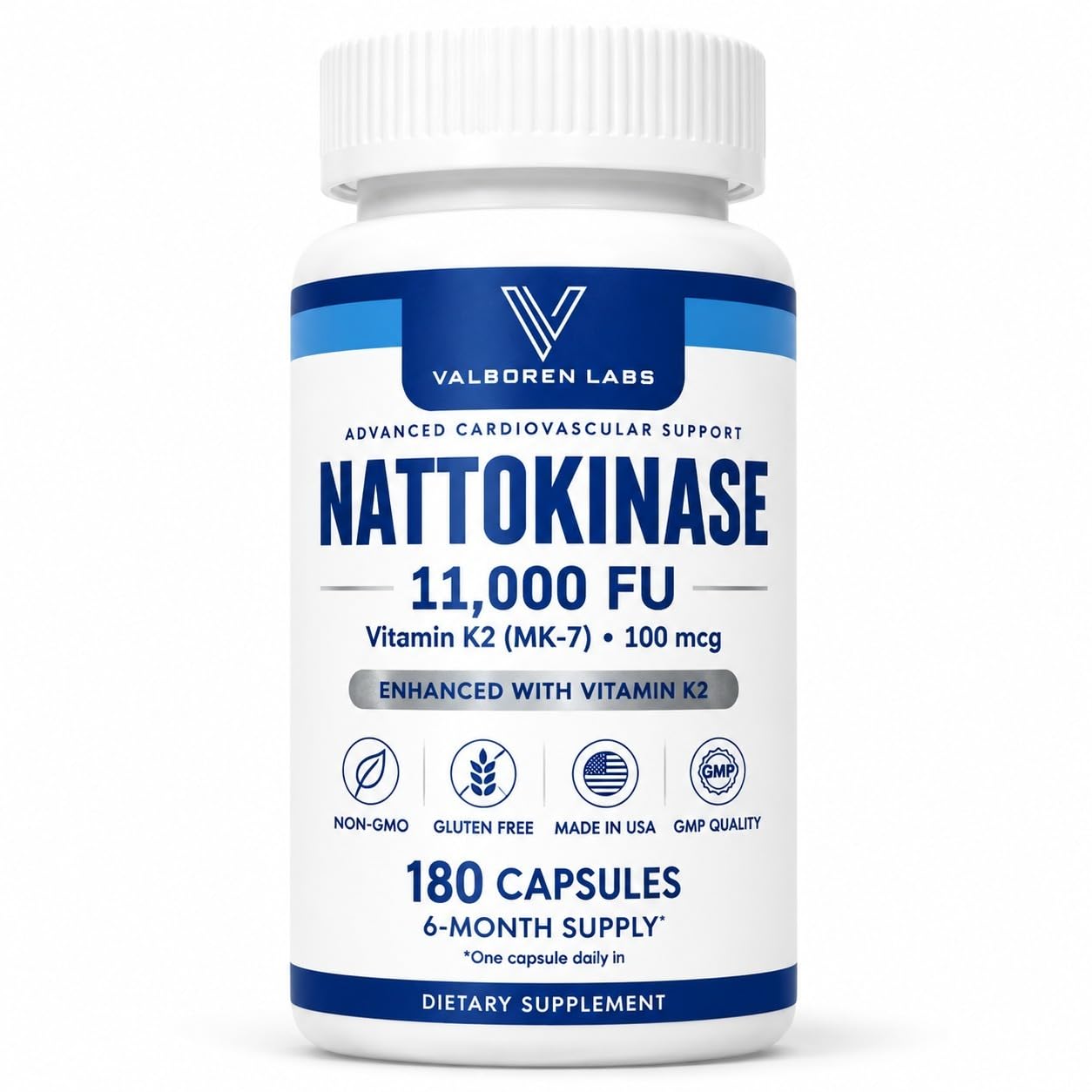 Nattokinase Supplement 11000 FU with Vitamin K2, 180 Capsules
