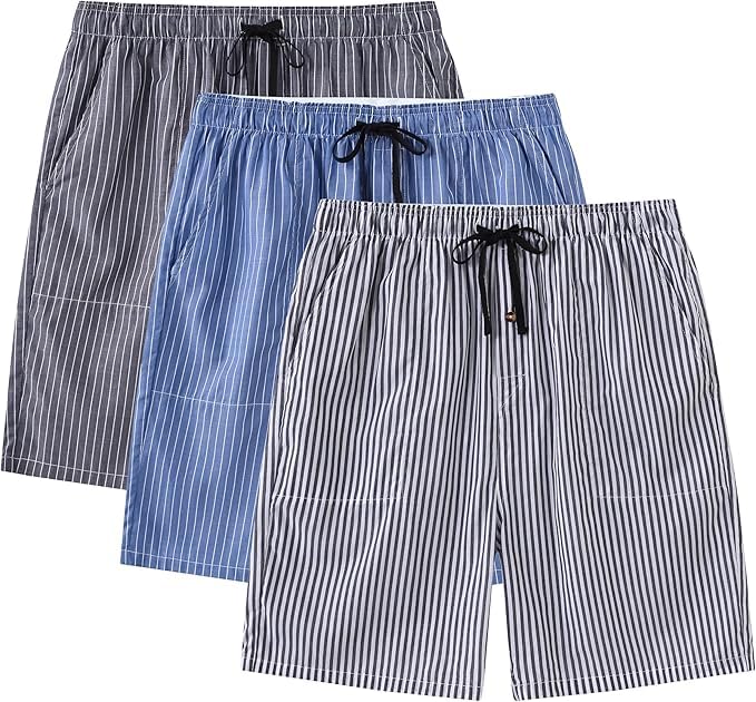 MoFiz Men's Sleepwear Shorts Pajama Bottom Lounge Short Plaid Button Open Fly 3Pack
