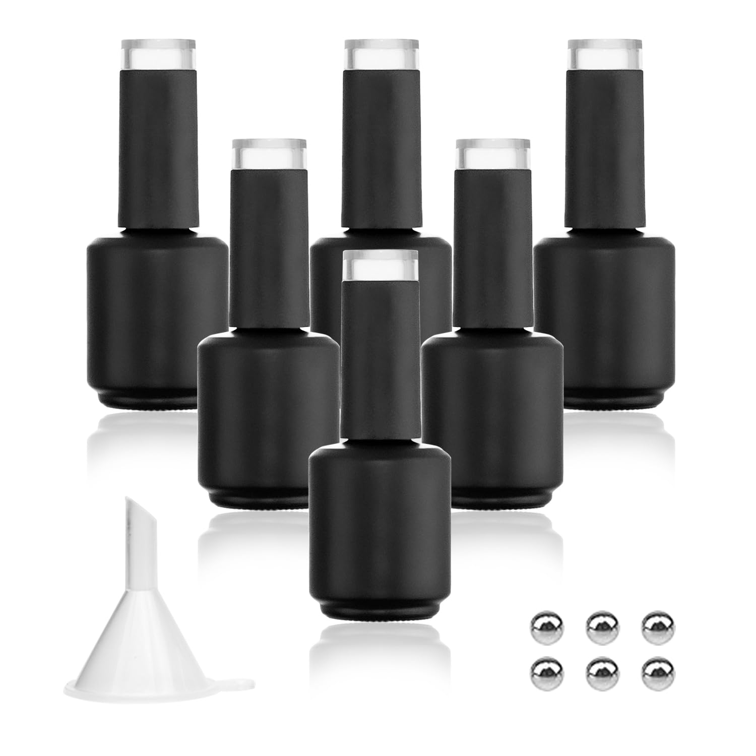 Agidea 15ML Empty Nail Polish Bottles, Black, Pack of 6 with Mixing Balls & Funnels, UV Safe, Leak Proof, Reusable, Perfect for Travel, Nail Care, DIY