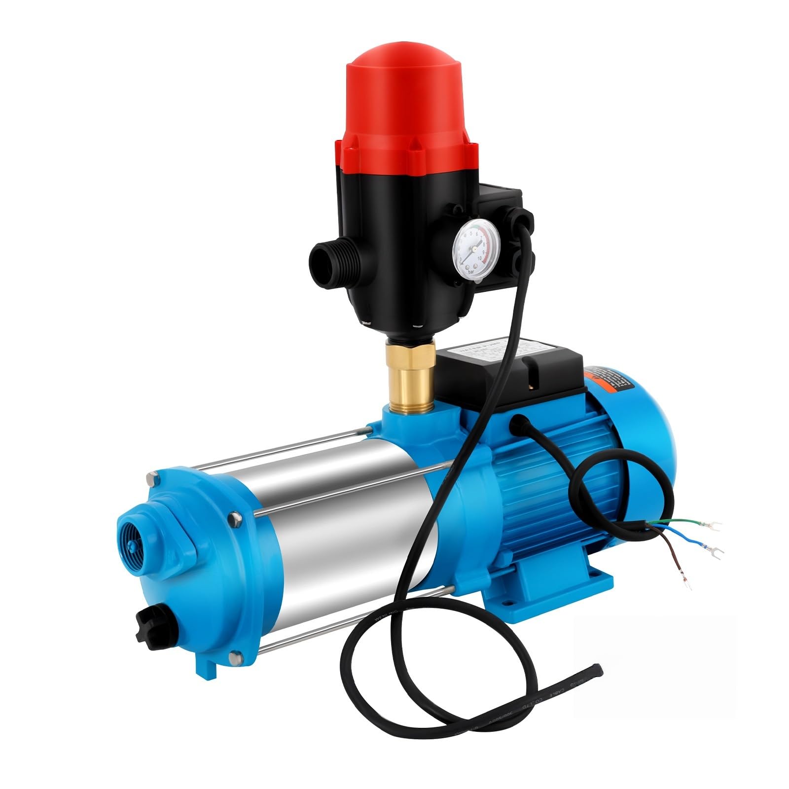 Bomba Centrífuga de Acero Inoxidable de 1300 W, Bomba de Agua con Interruptor de Flujo y Manómetro, para Riego Jardín Pozo Hogar Industrial 4000L/h IP44 Protección Energético