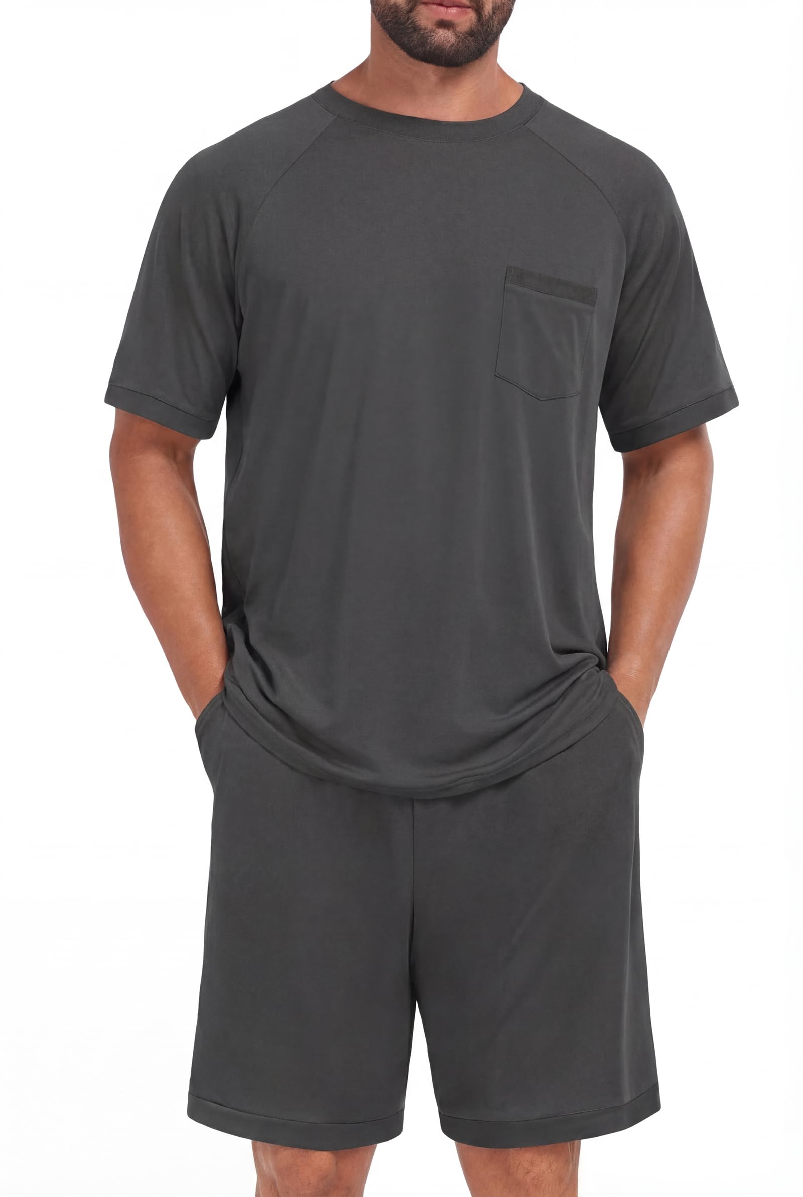 Mens Pajamas Set Shirt and Shorts Lightweight Summer Sleepwear