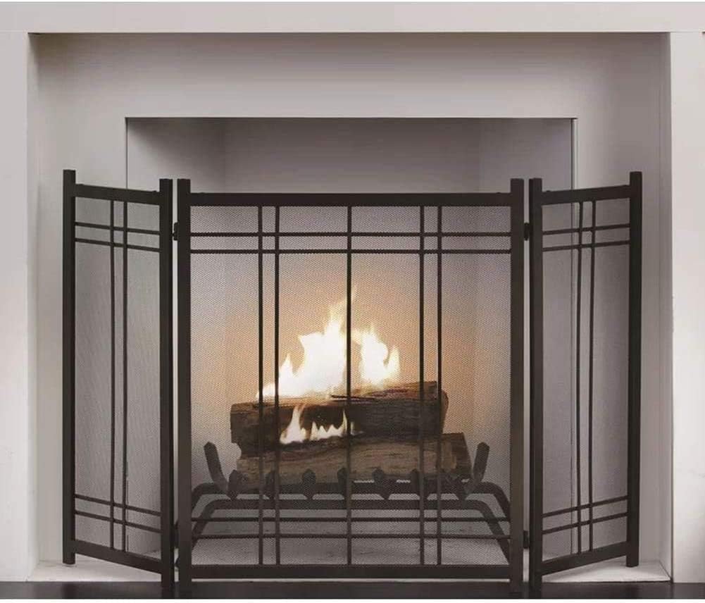 Fireplace Screen Guard, Protection 3-Panel Simple Iron Mesh Fireplace Screen Black - Living Room Home Decor with Rustic Worn Finish, Tall 82cm (Color