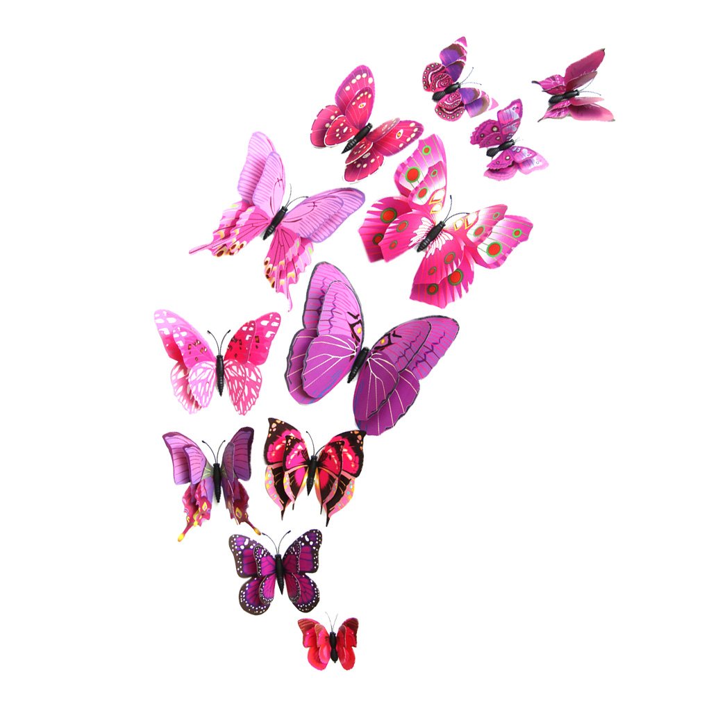 SKKWJEGE 12 Pieces 3D Multi-color Butterflies Wall Decor Sticker Decals Home Office Purple