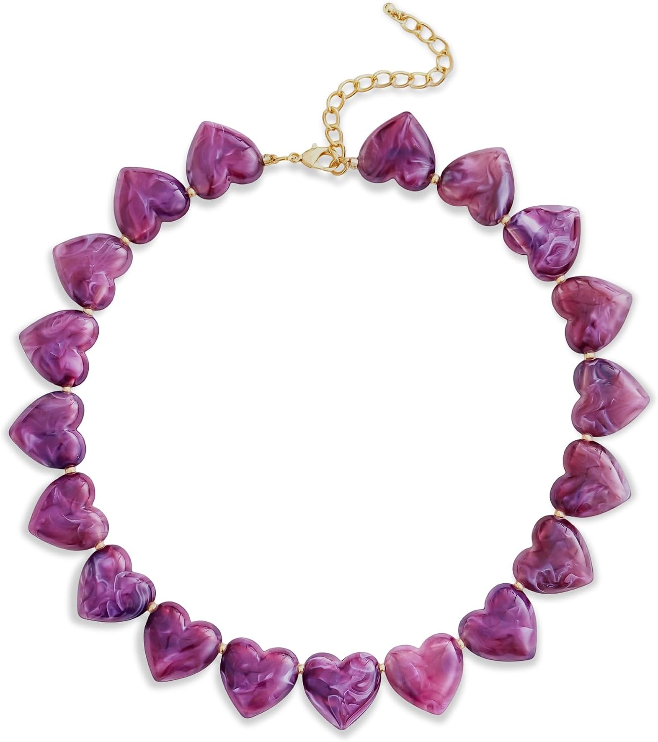 YUJIE Resin Heart Necklace Vintage Statement Necklace for Women Adjustable Chunky Beads Choker Lightweight Acrylic Jewelry