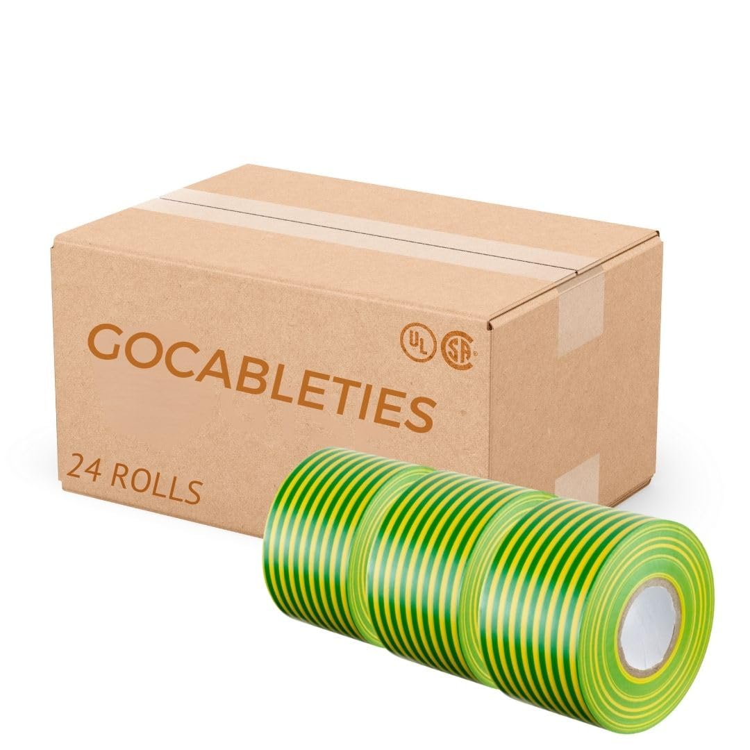 Gocableties Earth Wide Electrical Tape, 50mm x 33m, 2" Strong Self-Adhesive PVC Insulation Tape for Insulating, Repairing and Protecting Electrical Wires, 24 Rolls