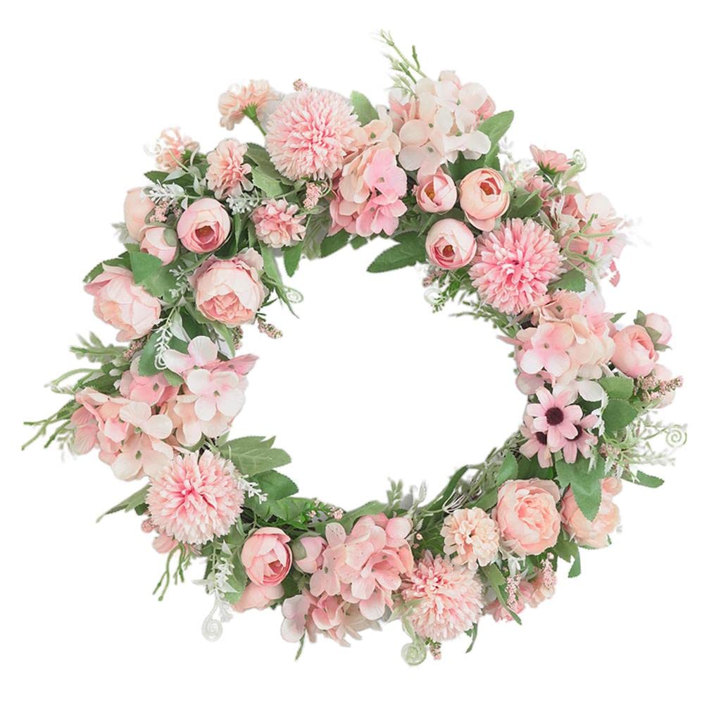 Ghirlanda di fiori artificiali Ø 40 cm, ghirlanda da porta, ghirlanda da parete | Decorazione primaverile con fiori artificiali per casa, feste, matrimoni ecc., ghirlande estive rosa chiaro per porte