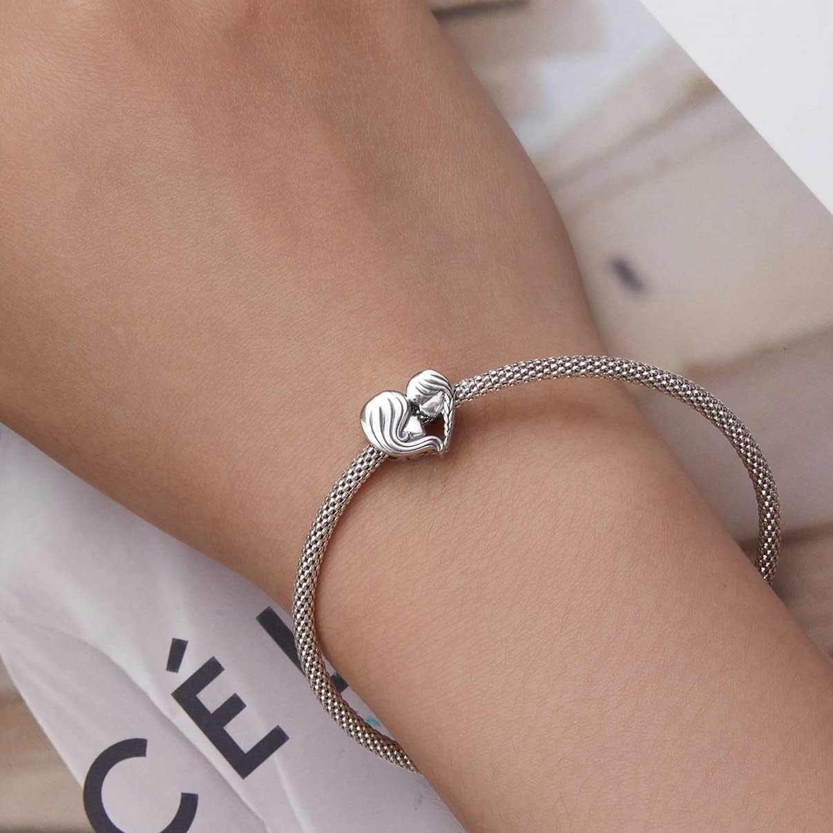 MUNDELL Authentic 925 Sterling Silver Mom Heart Shaped Pistol with Rose Charm Dala Horse Charm for Original Silver Bracelet or Bangle Jewelry Make Pendants - Image 3