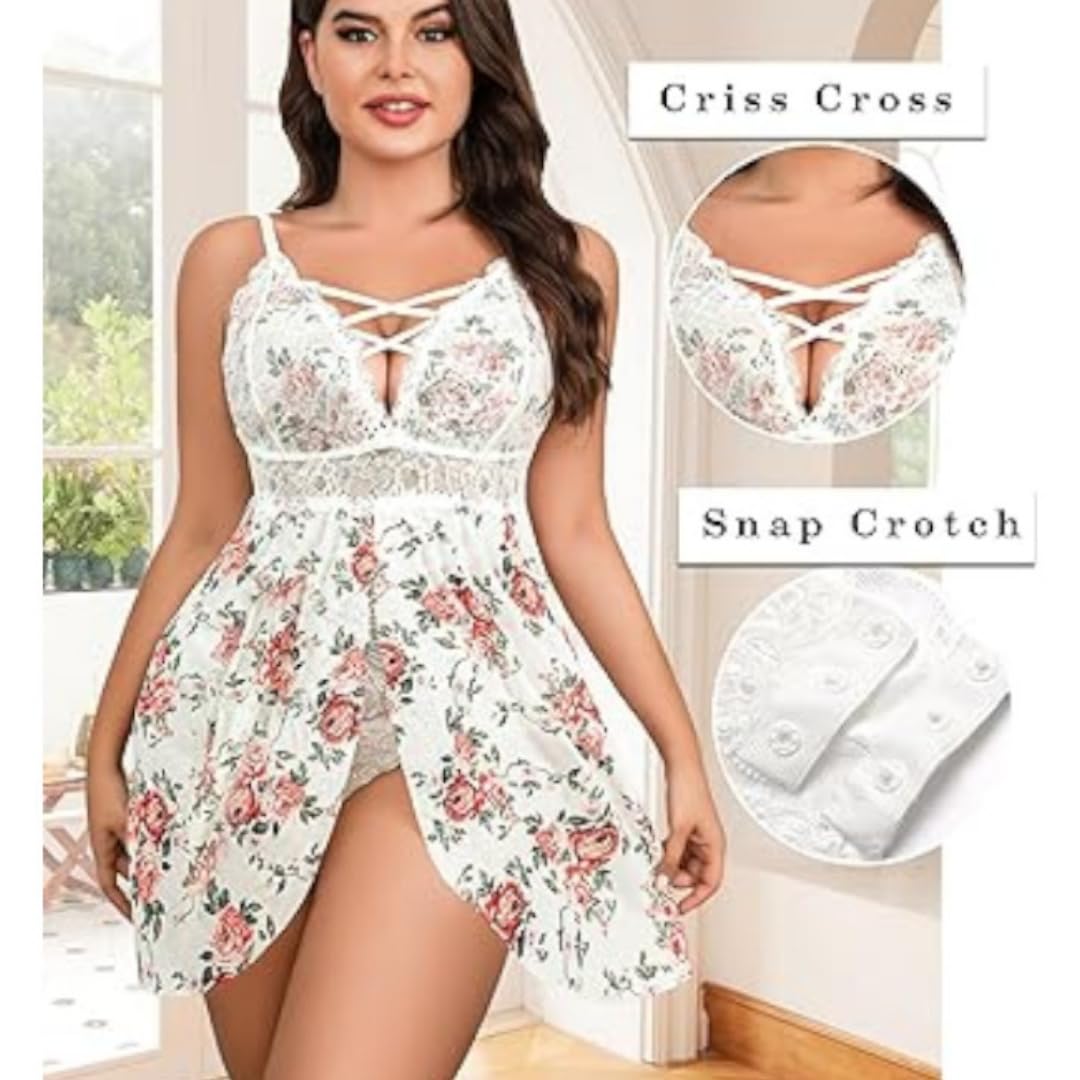 XHYRHTS Sexy Dessous Babydoll Plus Size Damen Chemise Nachthemden Spitze Negligee Unterwäsche Einteiler Nachtwäsche Nachthemd Damen Nachtwäsche