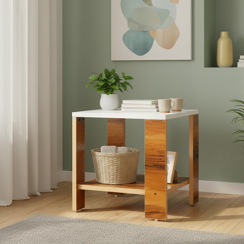 Image of SBF Furniture Small Wooden Side Table with Storage Shelf - 40x40 cm End Table Nightstand - Bedside Table for Bedroom, Living Room, Office - Modern, Durable, Easy-to-Clean Furniture