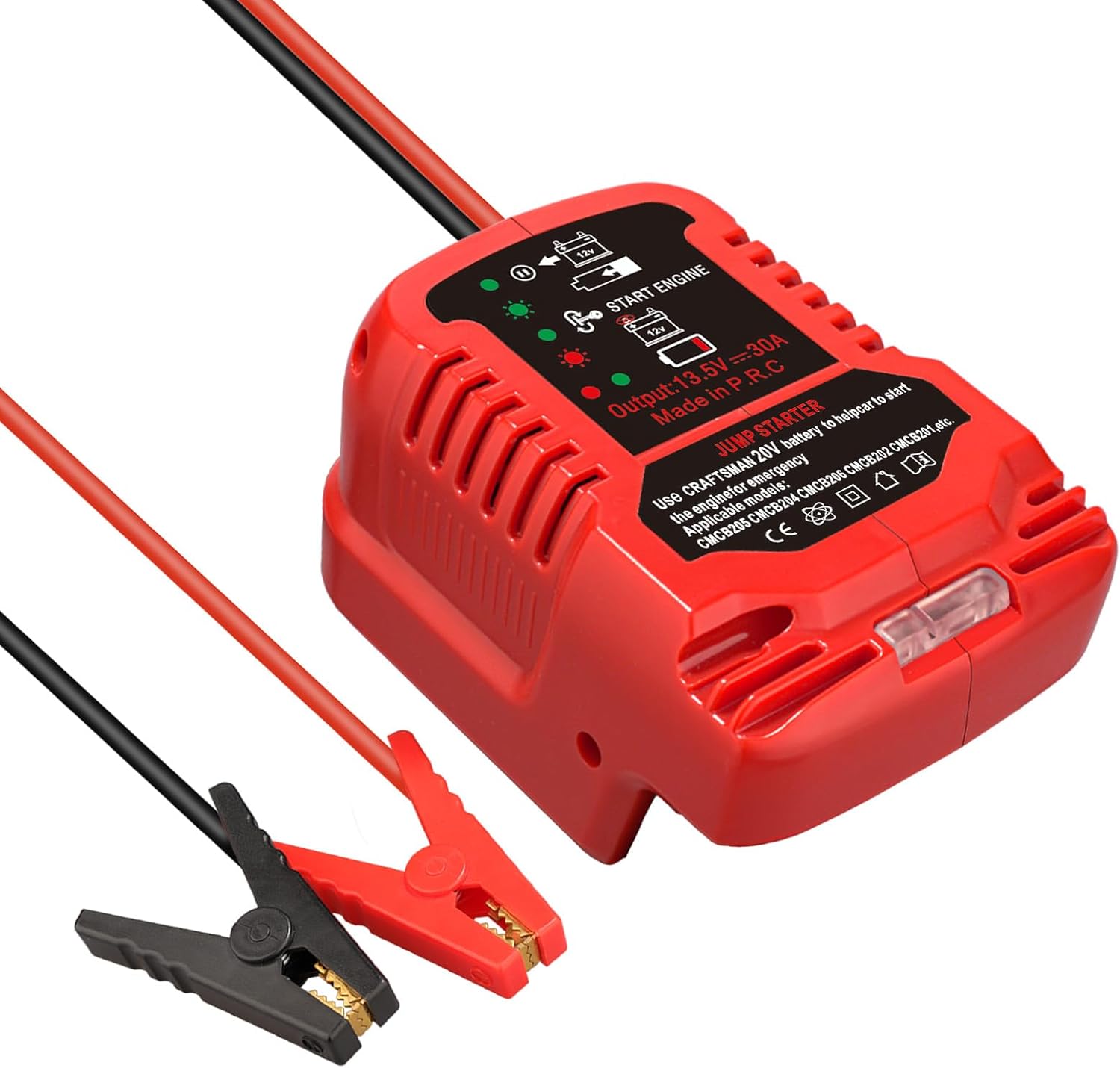 Jump Starter Adapter for Craftsman 20V V20 Battery, 11AWG 30A Auto Booster Cables, Portable Car Jump Starter for Up to 3.5L Engine, 12V Emergency Jump Box Using Power Tool Battery