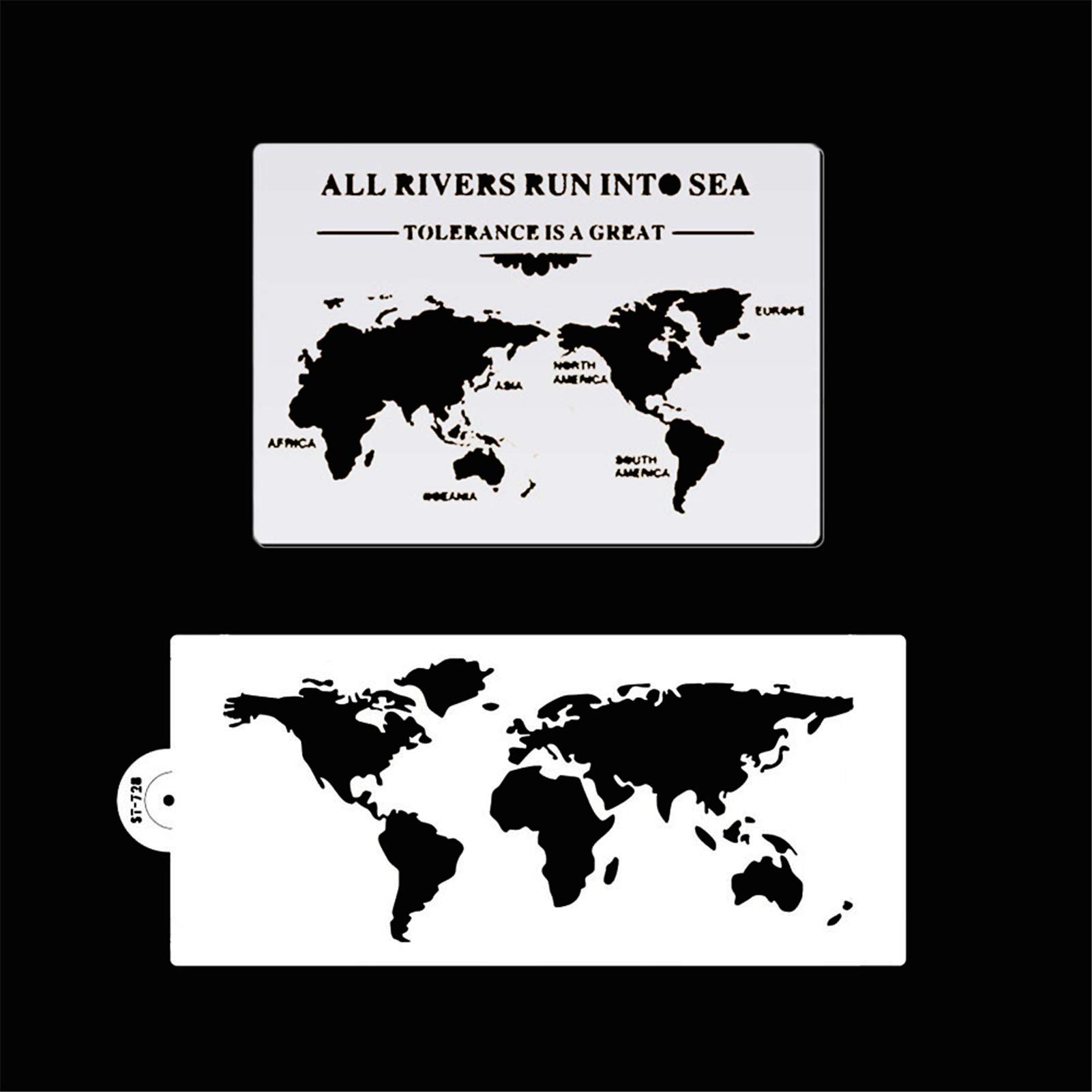 FVVMEED 2 Pieces World Map Design Cake Decorating Template Powdered Sugar Sieve Stencils Wedding Cake Decorative Flower Edge Border Drawing Molding Lace Decoration Plastic Molds Airbrush Baking Tool