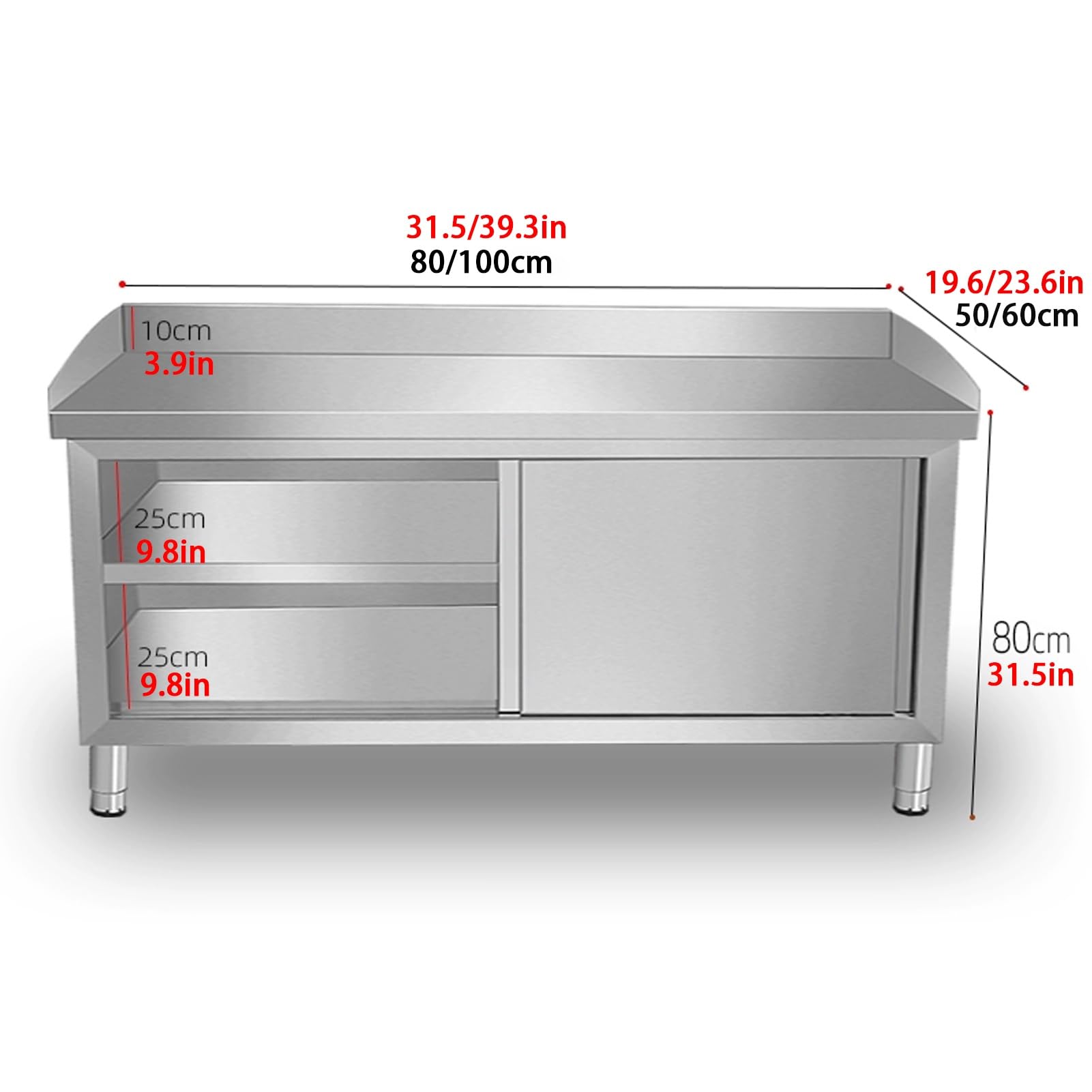 Edelstahl Arbeitstisch, Küchenarbeitsplatte Aus Edelstahl, Edelstahl Küchentisch, Arbeitstisch Küche Mit Schiebetüren und Spritzschutz, for Die Gewerbliche Lebensmittelzubereitung(80x60x80cm)