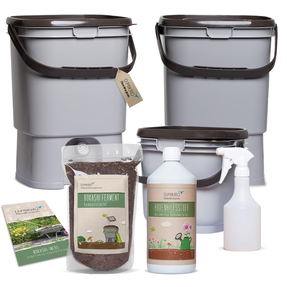 Seaux Bokashi - Kit de démarrage avec1 L EM aktiv + 1 kg de ferment Bokashi + brochure Bokashi