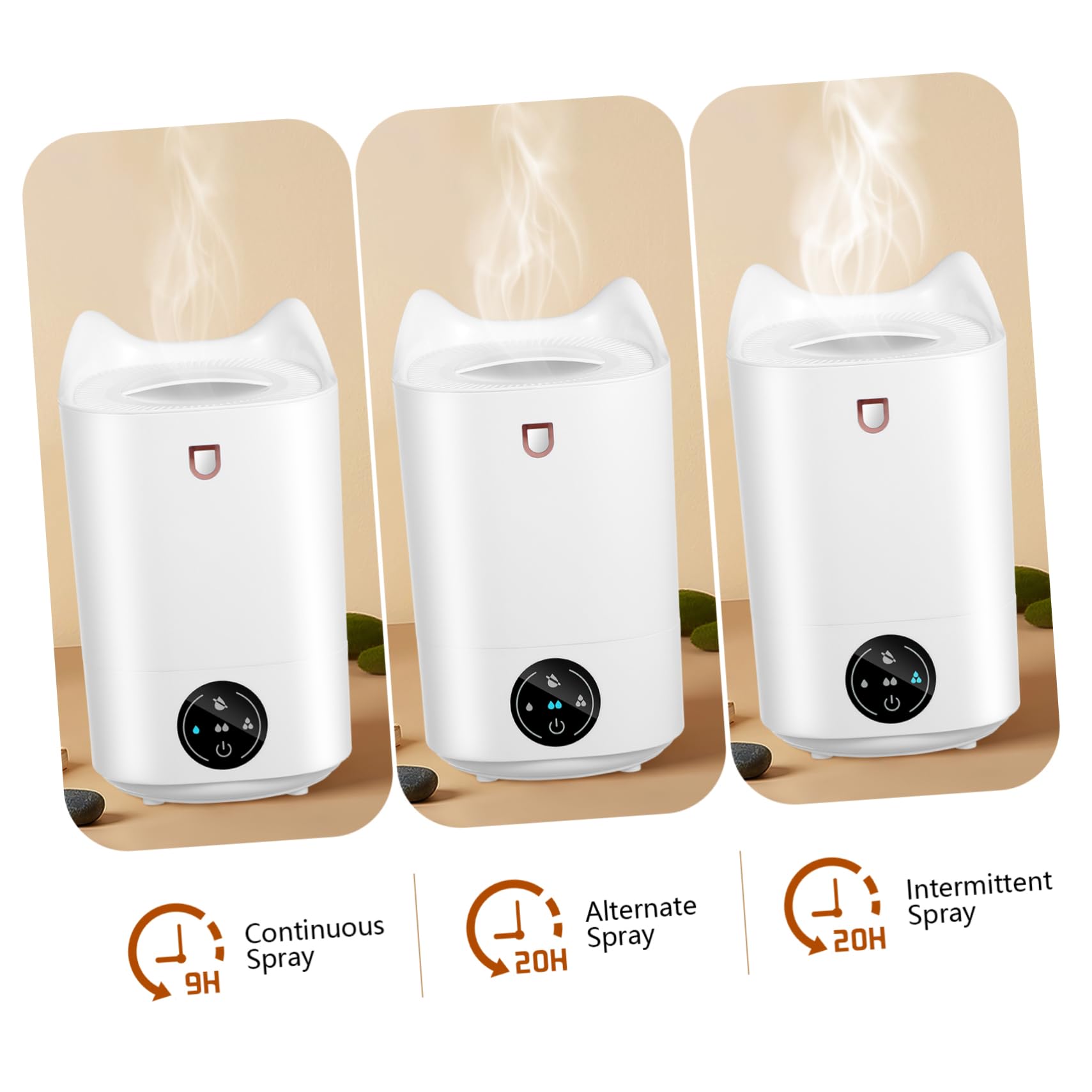 Umidificatore 3, 1l in Plastica Bianco per Camera e Ufficio | Funzionamento Silenzioso, Pannello Touch Intuitivo, Design Minimale Elegante