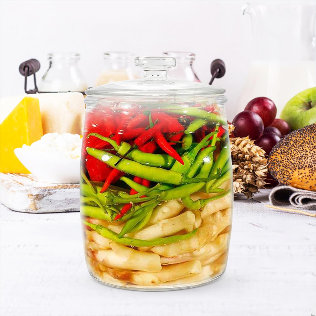 Barattolo Trasparente Per Biscotti Con Coperchio Contenitore Per Alimenti Capacità Per Conservare Marmellate Crauti e Kimchi Accessorio Cucina Per Famiglie e Amici