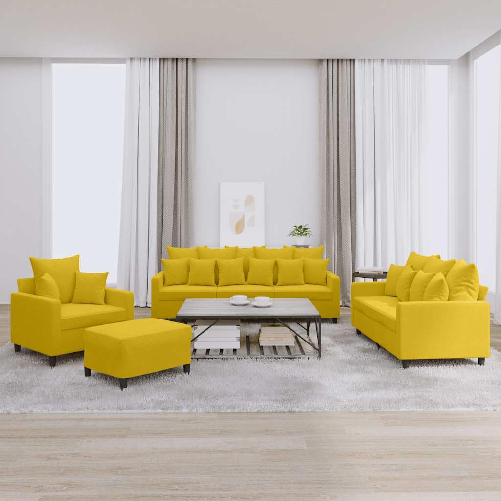 Juego de 4 sofás de terciopelo amarillo, 78/138/198 x 77 x 80 cm, sofá con taburete y cojín, cómodo sofá pequeño para salón, dormitorio y oficina