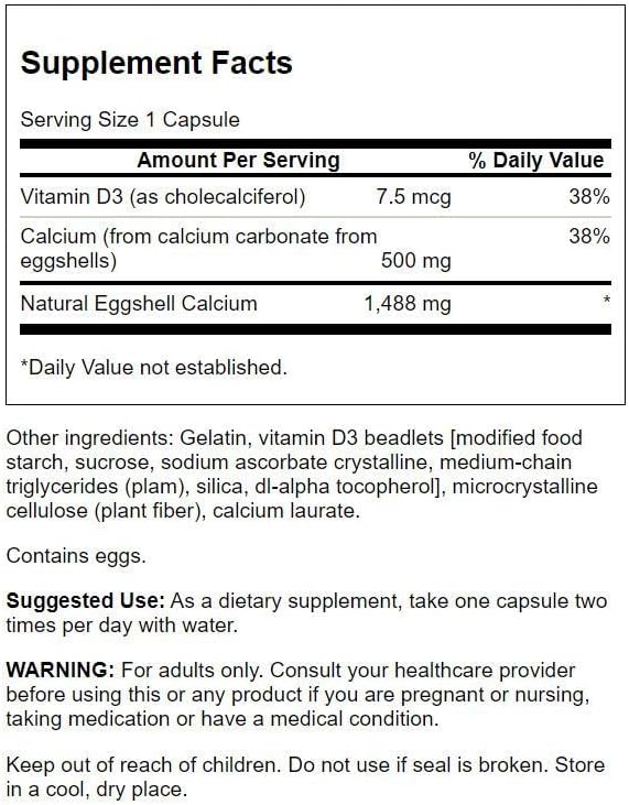 Swanson Eggshell Calcium with Vitamin D-3 60 Capsules 4 Pack