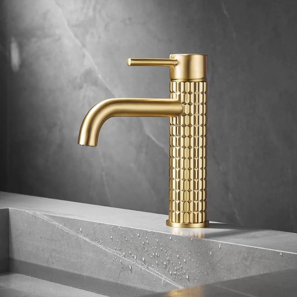 Wasserhahn Bad Waschtischarmatur Messing Einhebel Mischbatterie Waschbecken Armatur, Badarmatur Waschtischbatterie Badezimmer, Gebürstetes Gold