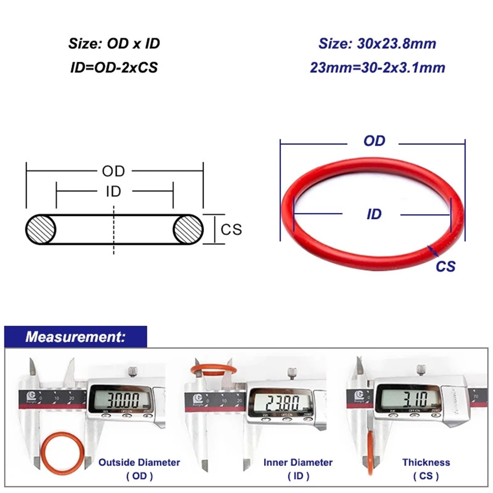 Juntas tóricas de silicona roja CS de 3,5 mm de diámetro exterior, 10~46 mm, resistentes al agua, for cocinas, 10/50 unidades(50pcs,OD 14mm ID 7mm)