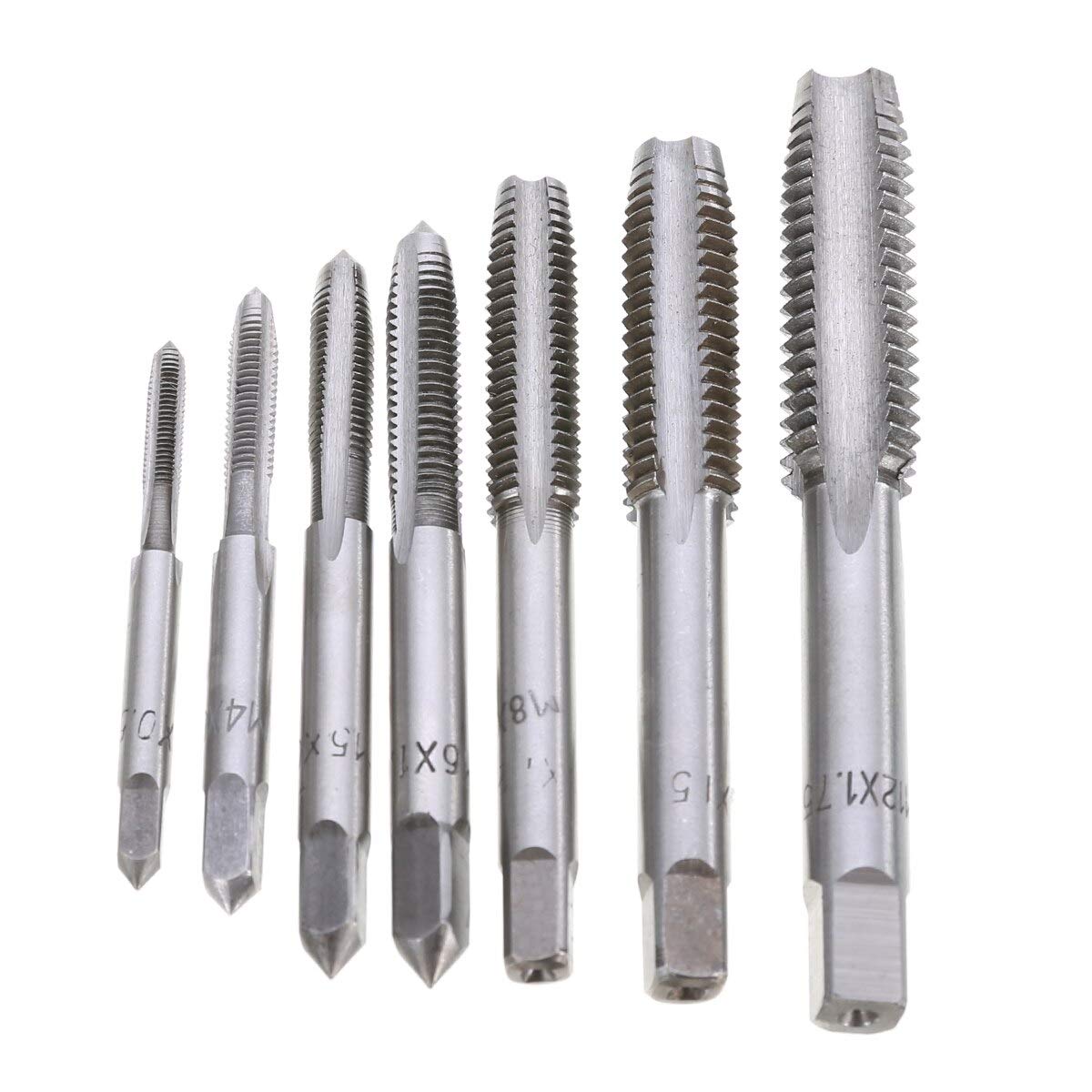 7pcs HSS Metric Thread Tap Tapper Set Right Hand 0.5mm-1.75mm Pitch M3 M4 M5 M6 M8 M10 M12 for Woodworking Tools