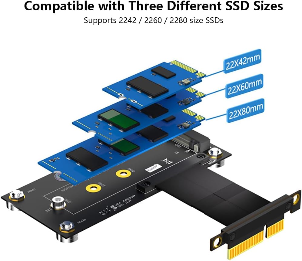 JMT PCIe 1X to M.2 M-Key Adapter Extension Cable Compatible with NVMe 2242 2260 2280 SSD Graphics Card (PCIe 4.0,10CM)