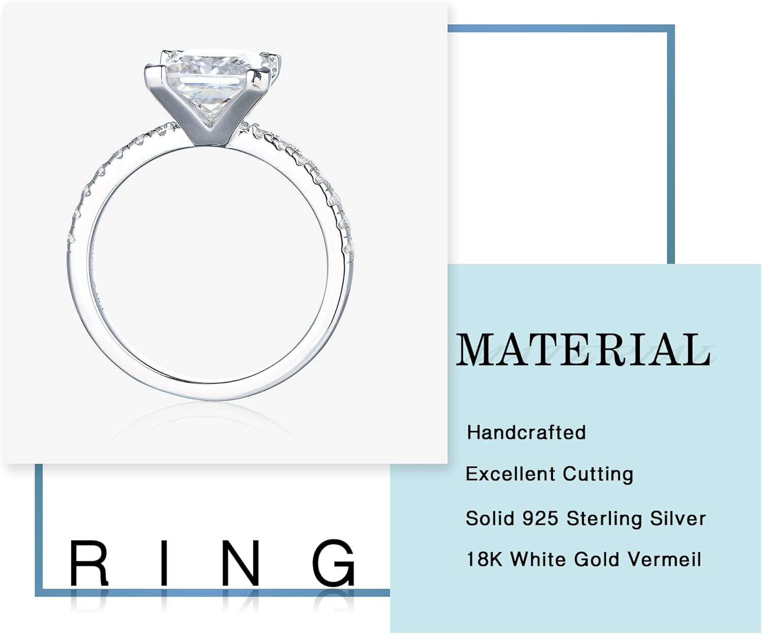 MOOSEA 2ct Princess Cut Moissanite Rings for Women, Lab Created Moissanite 925 Sterling Silver Pave Set Side-Stone Princess Cut Engagement Rings for Her