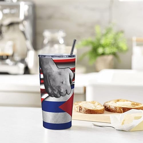Miniatura 9 de Taza divertida de acero inoxidable con bandera de Estados Unidos y Cuba, taza de agua de acero inoxidable 304 con pajita, 20 onzas, 20.3 fl oz,