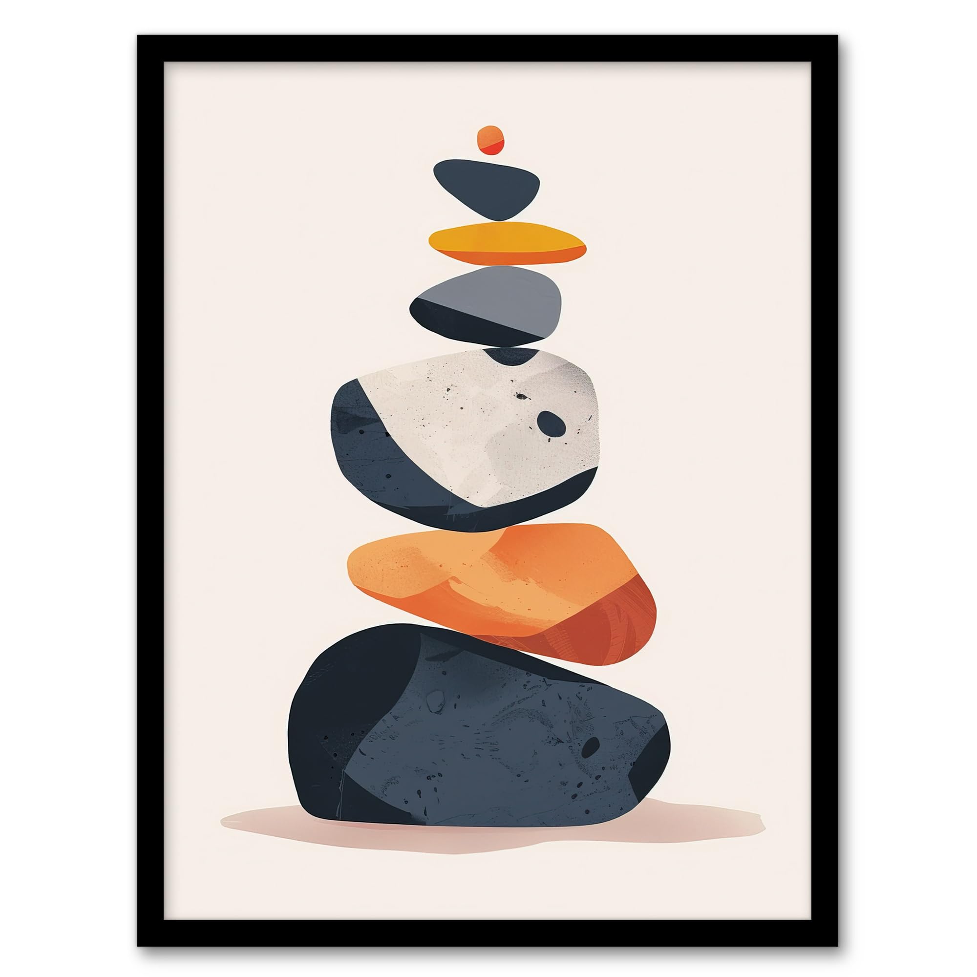 Artery8 Vertical Stacked Stones Zen Bright Graphic Boho Living Room Artwork Framed Wall Art Print A4