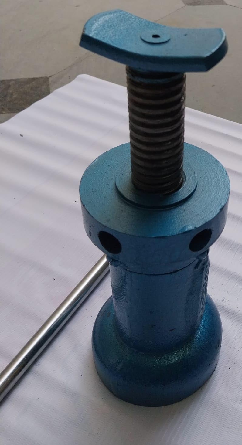 5 Ton Manual Screw Jack, Cast Iron Base, Blue Enamel Finish, with L-Wrench, for Lifting Machinery and Vehicles-image-3