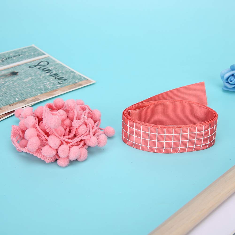 Szycie koronkowych wykończeń, 2 szt. Wstążka z frędzlami w kształcie kulki Pom Tapicerka do szycia, wianek kuli Szycie frędzli Koronka(Pink)