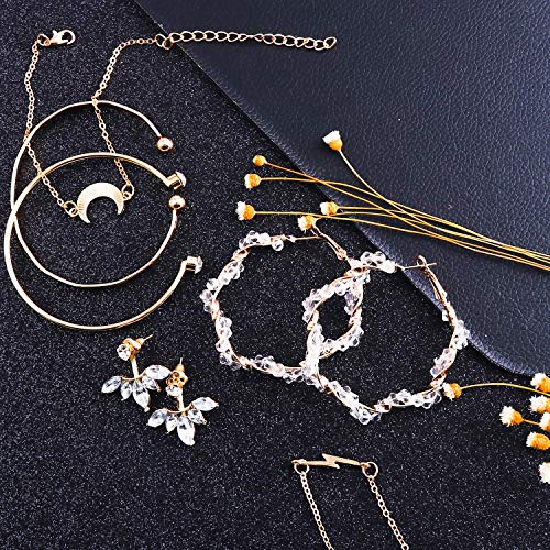 36 PCS Gold Jewelry Set with 4 PCS Multi-layer Pendant Necklaces,8 PCS Bracelets,24 PCS Layered Ball Dangle Hoop Stud Earrings for Women Girls Jewelry Fashion and Valentine Birthday Party Gift - Thumbnail 7