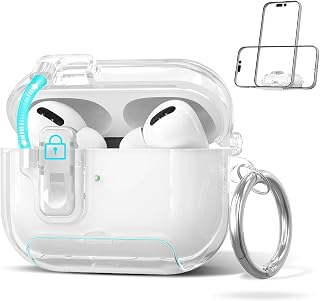 [2025年前行发售]YXHH新上市 AirPods Pro 3 用 保护壳 附带自动卡扣开关 全面保护盖TPU 耐冲击 收纳 轻量 防水 防尘 防划伤 可充电 防丢失 旅行 带登山扣 AirPods Pro 第3代 适用 保护壳(透明)