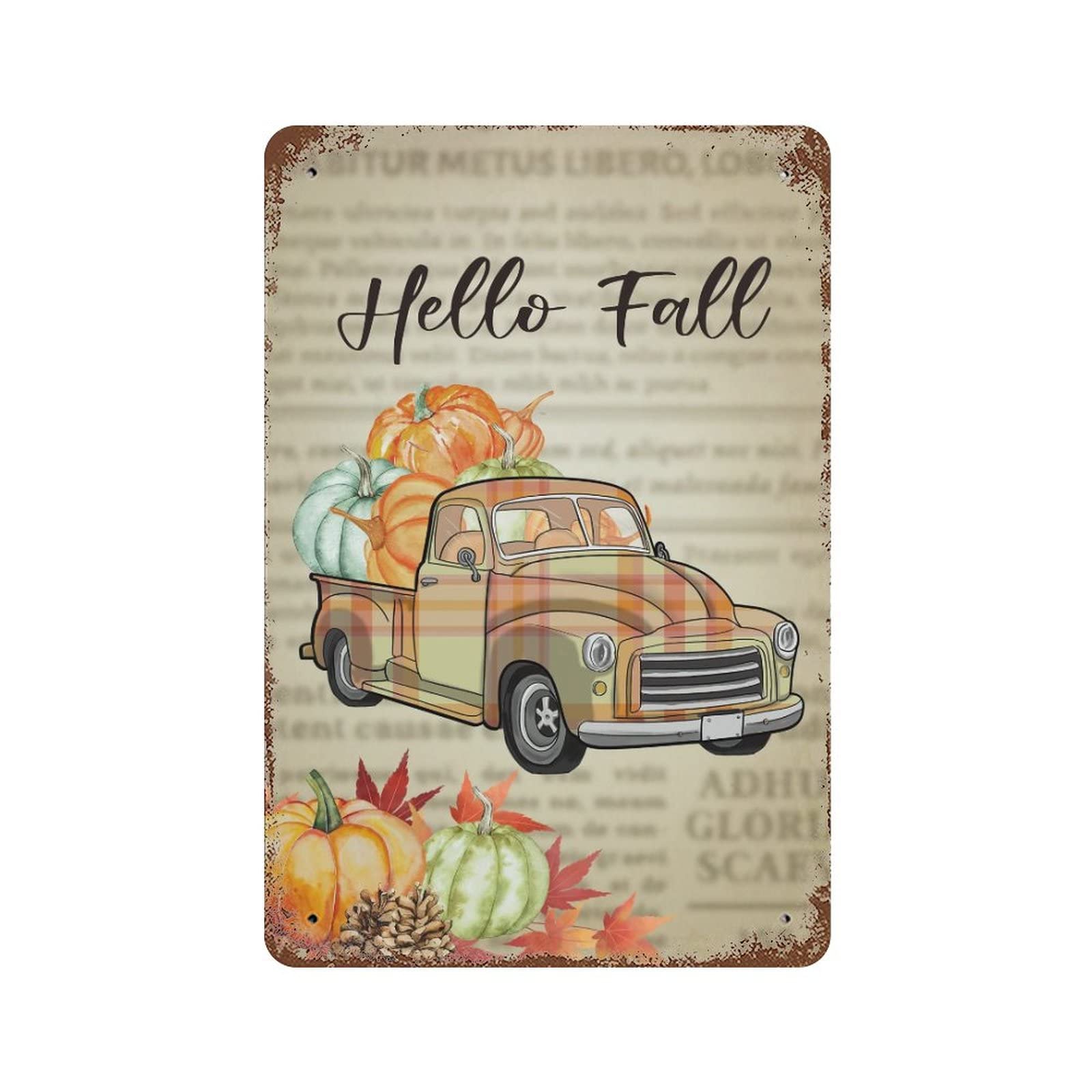 Panneau métallique Hello Fall : cadeau idéal amoureux animaux et vintage