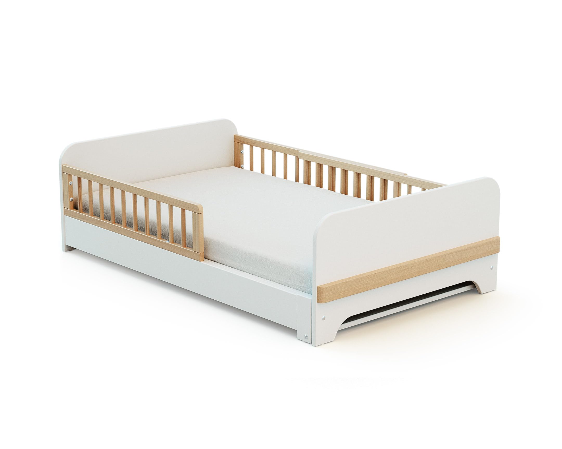 Lit au Sol Enfant Extensible en Bois 80x140-165-190 CARROUSEL avec Matelas - Blanc