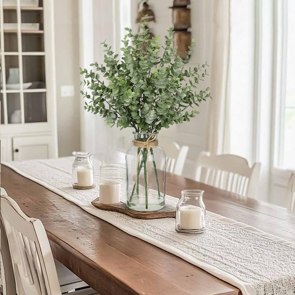 Fake Real-Touch Eucalyptus in Glass Vase with Faux Water – Realistic Faux Greenery Decor, 18" Tall, Artificial Eucalyptus Arrangement for Home, Farmhouse, Kitchen, Bathroom, Office