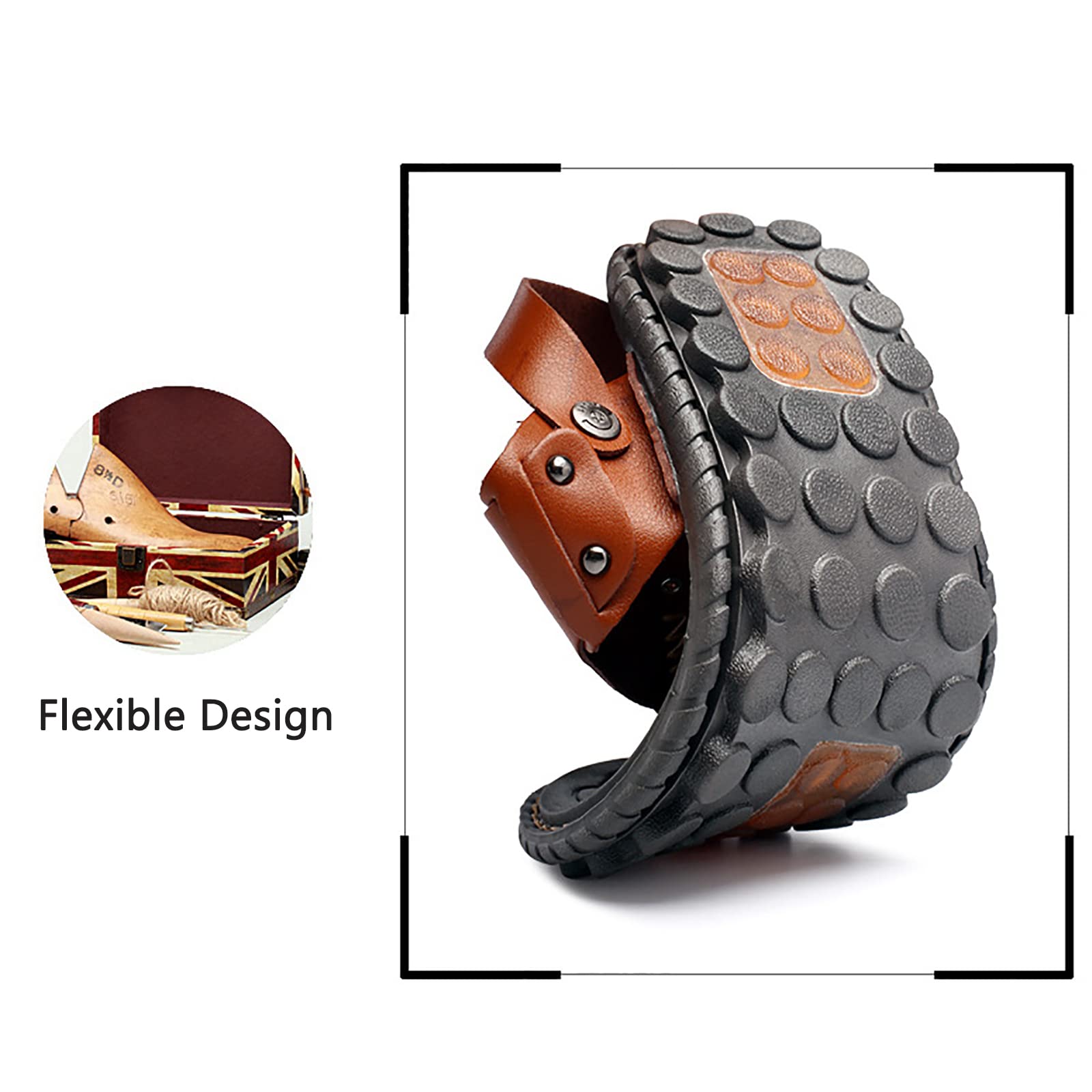 Chanclas Hombre Cuero Sandalias Verano Antideslizante Piscina Playa Flip Flops(Size:43 EU,Color:Marron Oscuro)