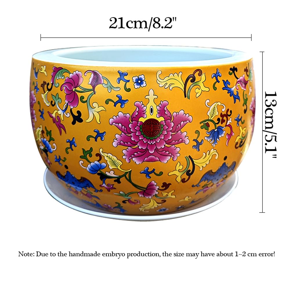 Doniczka na rośliny chinoiserie, róg obfitości do roślin pokojowych, orientalna doniczka na rośliny, orientalna porcelana chińska, azjatycka keram (nie perforowana – 21 cm x 13 cm)