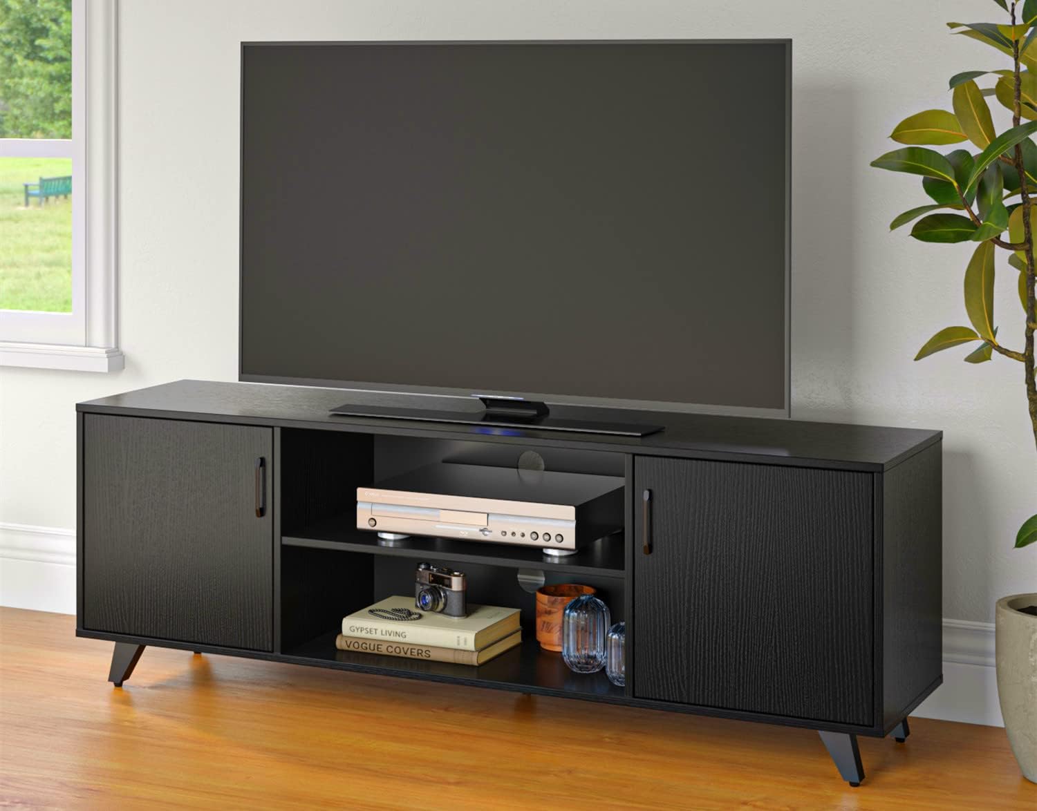 Panana TV Stand for TV up to 70 Inches, 2 Doors TV Stand with Open Shelves, TV Unit TV