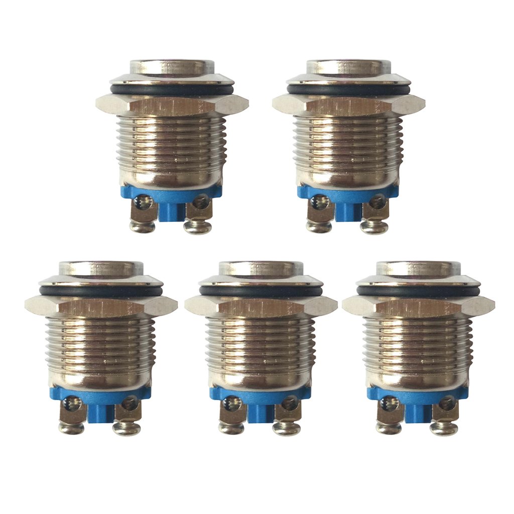UJEAVETTE 5Pcs 16mm High Round Metal 1 NO Push Button Momentary Switch Latching Waterproof Screw Terminals Silver Contact-image-9