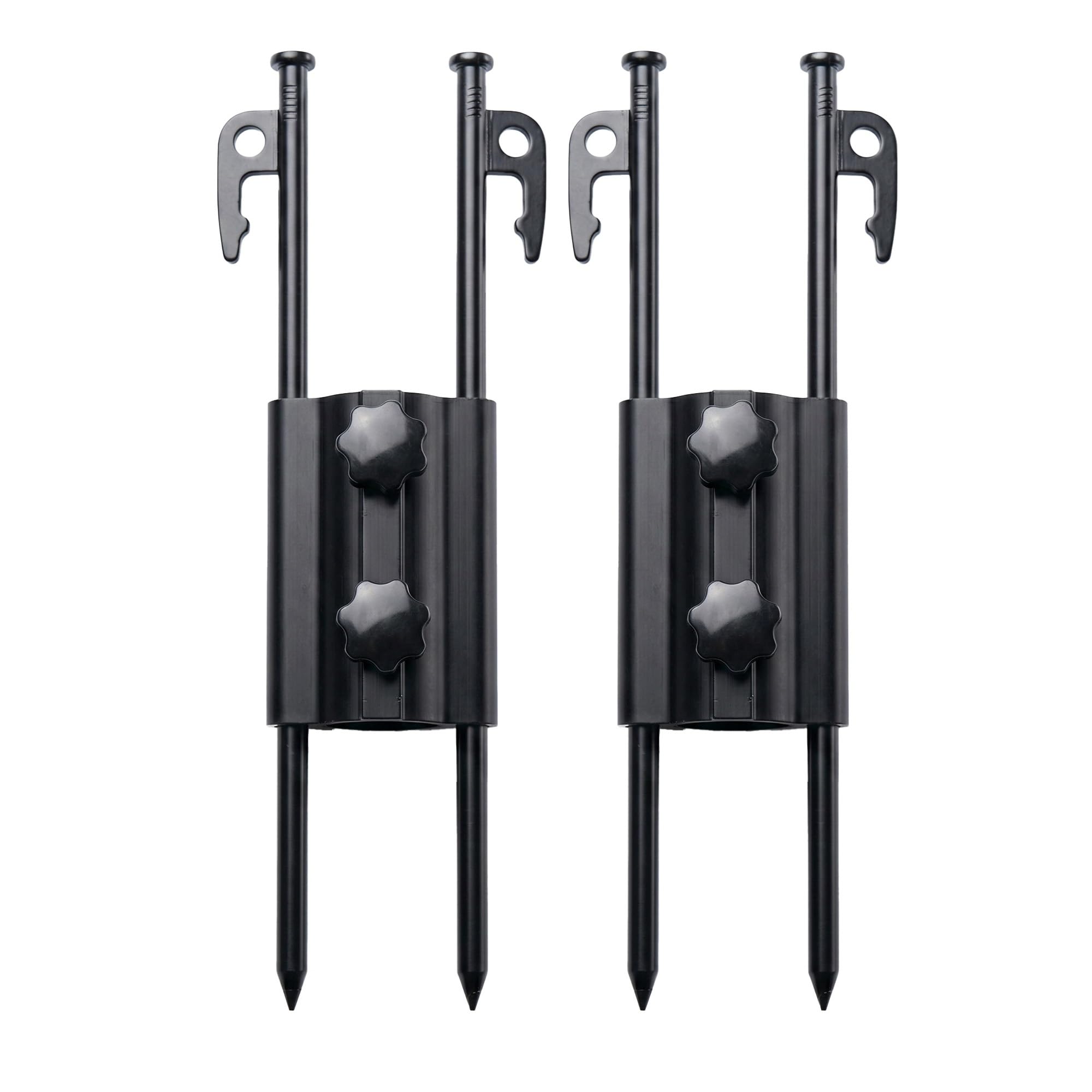 Confezione di picchetti per tenda, picchetti in acciaio resistente da 30 cm, supporto for palo for tettoia in alluminio resistente alla ruggine con foro a sgancio rapido(Black (Set of 2),Dia 24-34mm)