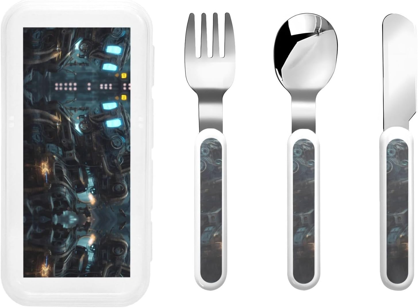 Future Robot Picnic and camping tableware three-piece set, suitable for gifting or personal use.