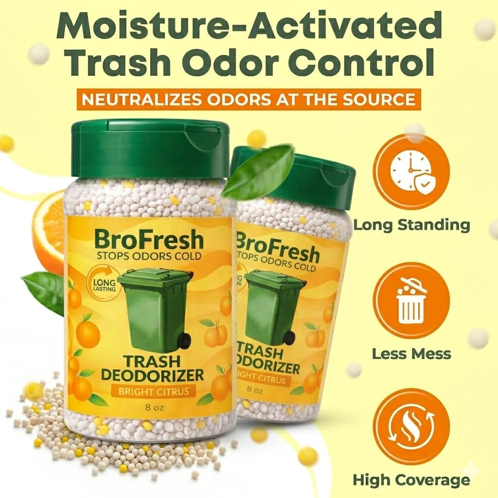 BroFresh Garbage Can Deodorizer, Neutralizes Odor, Absorbs Moisture & Releases Long-Lasting Scent, Safe & Non-Toxic, Trash Can Odor Eliminator (8 oz Twin, Citrus)
