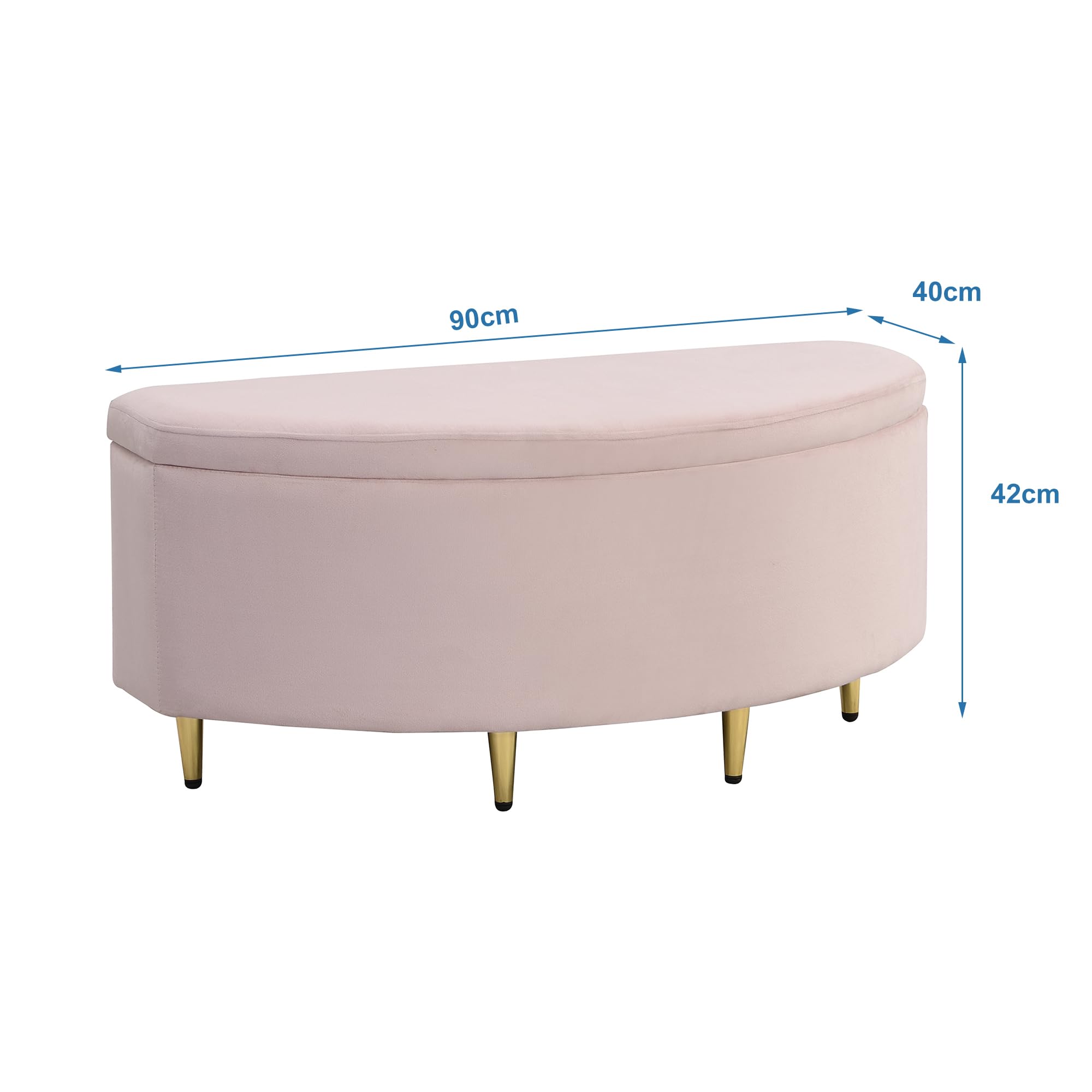 Panca imbottita con contenitore in velluto, con vano portaoggetti, poggiapiedi con gambe in metallo, adatta per corridoio, soggiorno, camera da letto, 90 x 40 x 42 cm, rosa